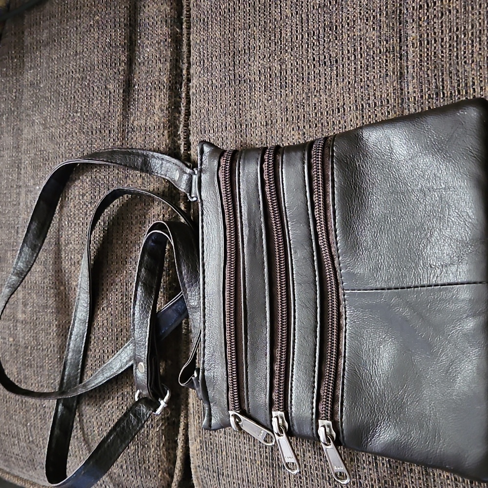Sun Small Brown 3 Zip Leather Crossbody Bag